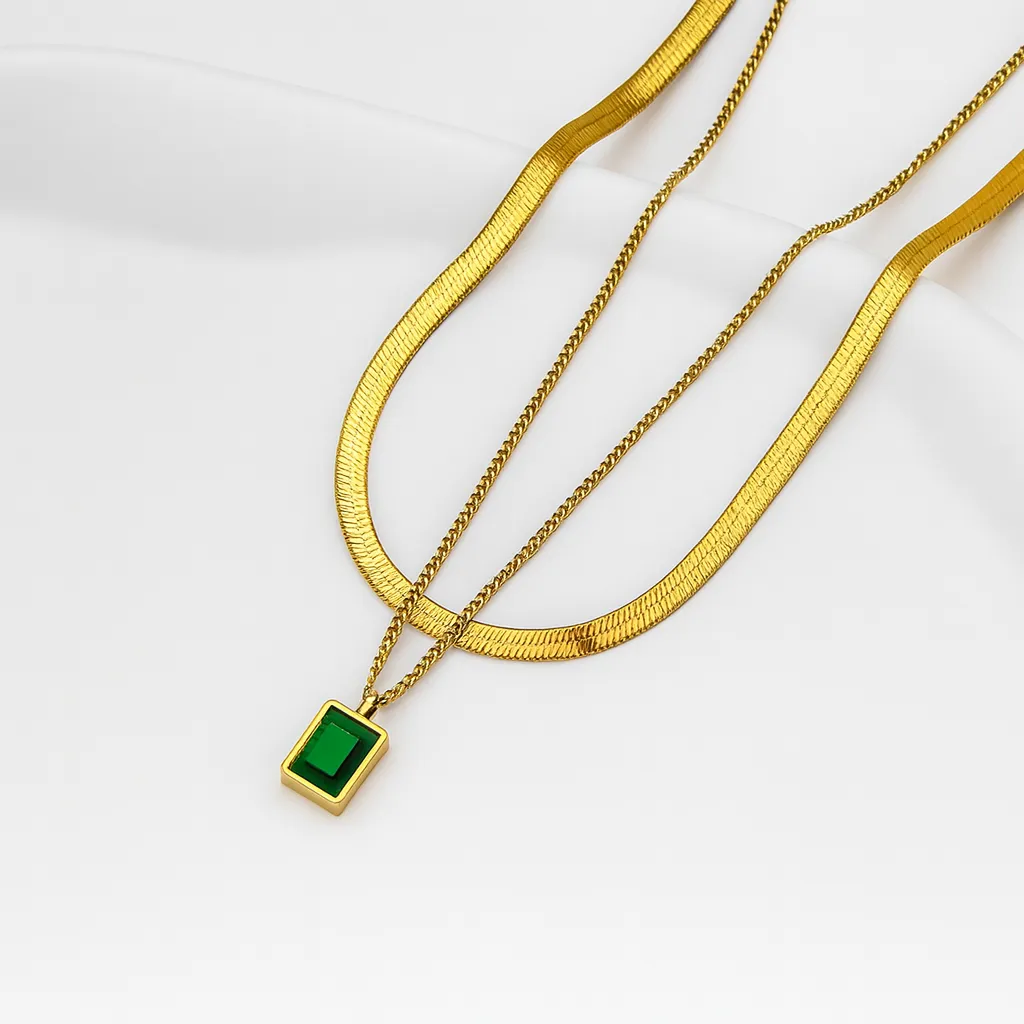 Green locket double chain 